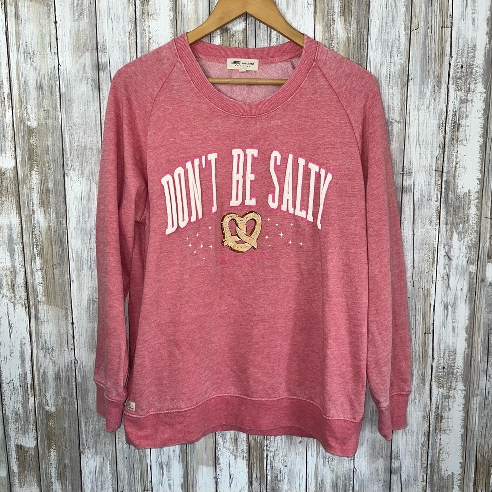 Simply Southern ‘Don’t Be Salty’ Pink Dye Pullover Sweatshirt Women’s Small - Picture 2 of 7